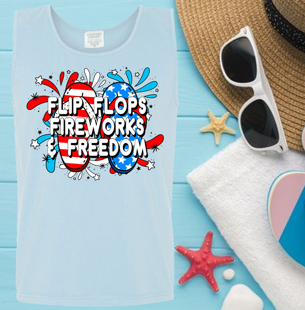 Flip Flops Fireworks Freedom - Comfort Colors Graphic Tank Top