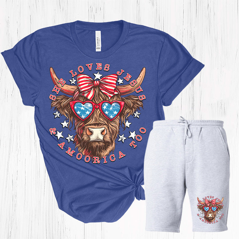 She Loves Jesus & Amoorica Too - Graphic Tee and Shorts